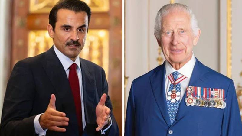 قطر کے امیر شیخ تمیم بن حمدان الثانی برطانیہ پہنچے، شاہ چارلس سے ملاقات