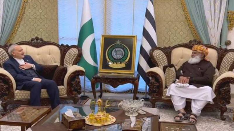 ایرانی سفیر ڈاکٹر رضا امیری کی مولانا فضل الرحمان سے ملاقات، فلسطین کی حمایت پر تبادلہ خیال