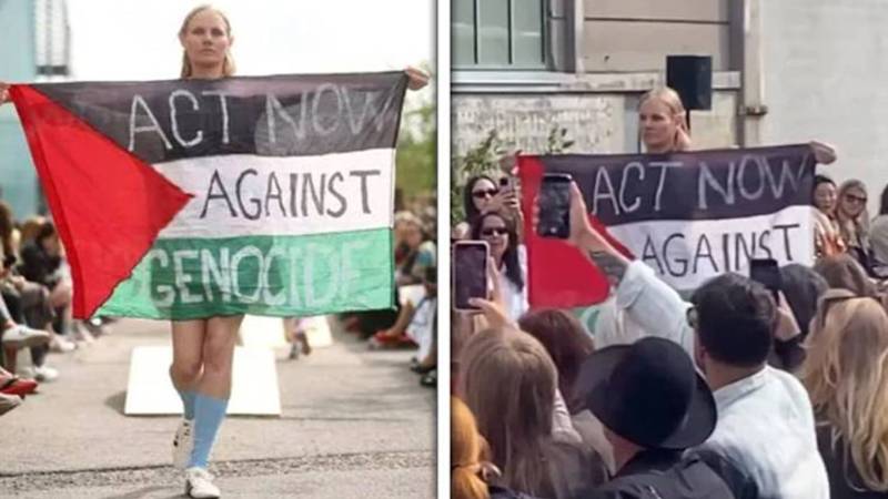 کوپن ہیگن فیشن ویک میں ماڈل نے فلسطین کے حق میں احتجاج کیا