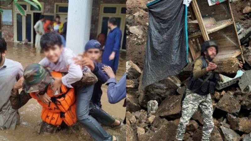 سیلاب کی تباہ کاری؛ پاک فوج کے جوان فوری طور پر متاثرہ عوام کی مدد کے لیے روانہ