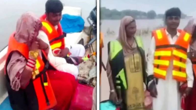 سیلاب کے باوجود ٹوبہ ٹیک سنگھ میں دلہن دلہا تک ریسکیو کشتیوں میں پہنچائی گئی