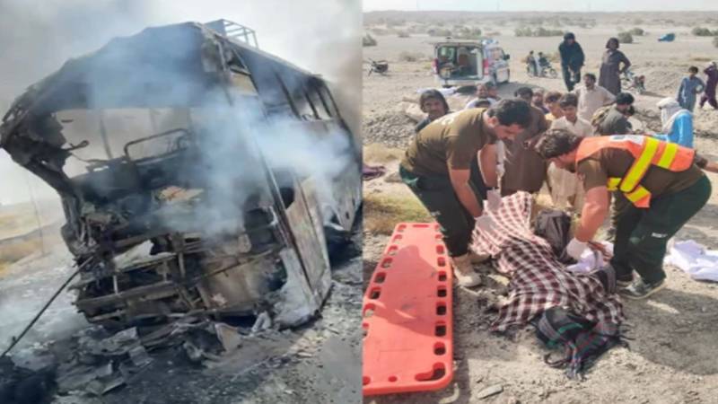 بلوچستان: پنجگور میں مسافر بس اور ایرانی تیل سے بھری گاڑی کے تصادم میں 8 افراد جاں بحق
