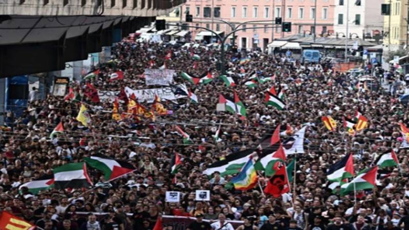 اٹلی میں فلسطین کے حق میں 20 لاکھ افراد نے ایک روزہ ہڑتال اور مظاہرے کیے