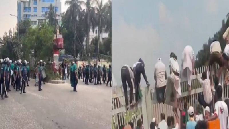 ڈھاکہ میں جولائی چارٹر پر دستخط کی تقریب، پولیس اور جنگجوؤں کے درمیان جھڑپ اور خیمے نذر آتش