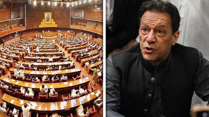قومی اسمبلی: اپوزیشن اراکین نے بانی پی ٹی آئی کے پوسٹرز لہرائے
