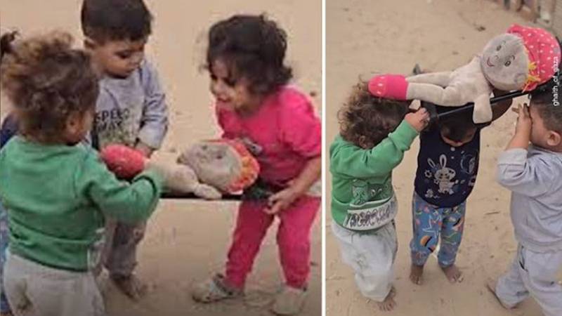 غزہ کے بچوں کی گڑیا کے ساتھ کھیل میں جنازے کی نقل، ویڈیو نے دل دہلا دیے