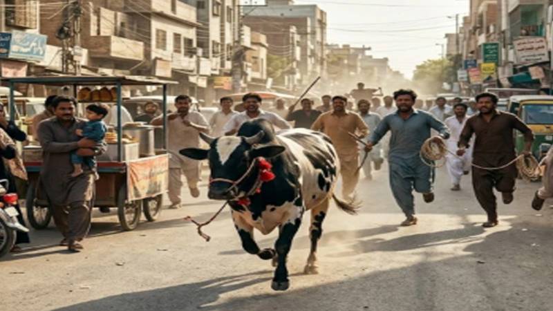 حیدرآباد میں قربانی کے بیل کا اچانک فرار، ویڈیو وائرل
