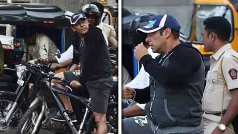 60 سالہ سلمان خان کی سائیکل پر شوٹنگ سیٹ آمد کی تصاویر وائرل، فٹنس کی تعریفیں