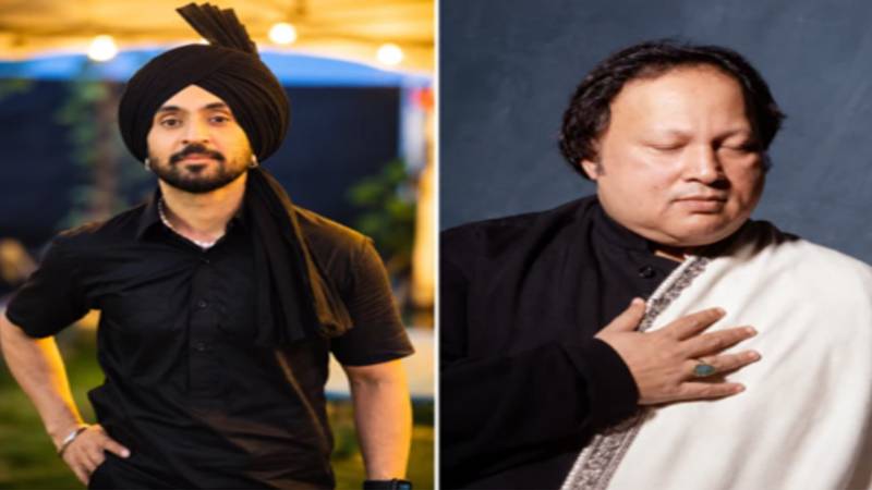 دلجیت دوسانجھ نے نصرت فتح علی خان کو خراجِ عقیدت پیش کردیا، پاکستانی مداح خوش